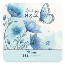 Elegant Blue Floral & Butterfly Custom