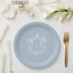 Elegant Blue Floral Crest Monogram Wedding Pappteller<br><div class="desc">Elegant Blue Floral Crest Monogram Wedding Paper Plate. Elegant blue floral crest monogram wedding Paper Plate featuring a delicate vintage botanical wreath surrounding a customizable monogram. Perfect for cocktail hour, wedding receptions, engagement parties, rehearsal dinners, and bridal showers. This timeless blue and white design brings classic European charm to your...</div>