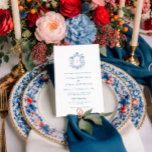 Elegant Blue Floral Crest Striped Back Wedding Einladung<br><div class="desc">Elegant Blue Floral Crest Wedding Invitation with Striped Back A timeless and elegant wedding invitation featuring a delicate vintage-style blue floral crest monogram and classic typography. The refined layout is paired with a coordinating blue vertical stripe pattern on the reverse, creating a sophisticated and cohesive design inspired by French countryside...</div>
