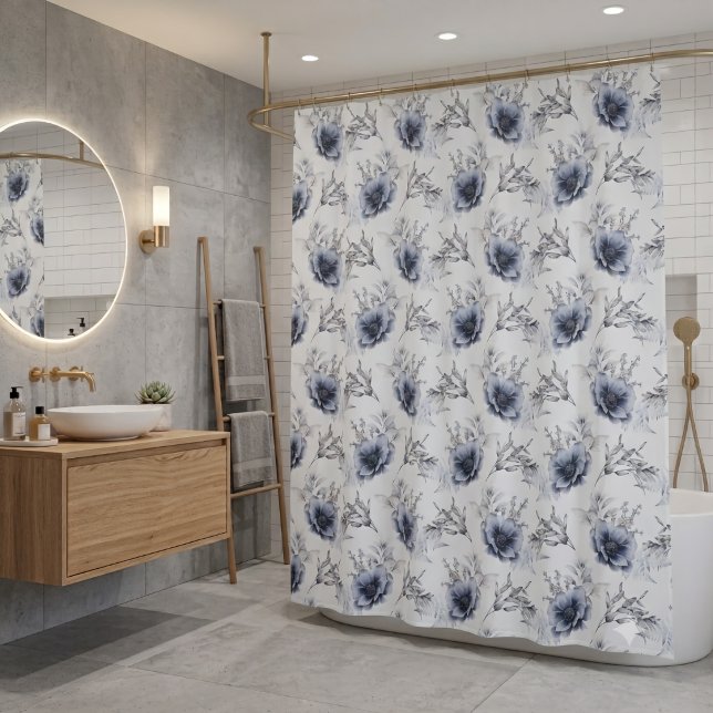 Elegant Blue Floral Duschvorhang (Von Creator hochgeladen)