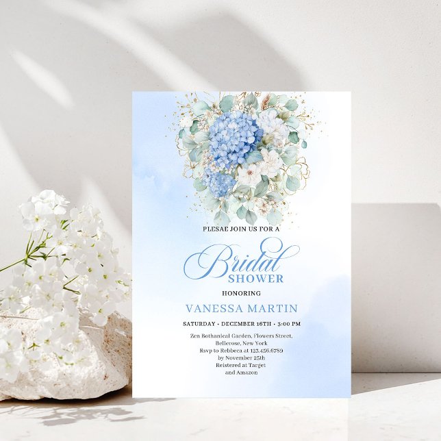Elegant Blue Floral Eucalyptus Bridal Shower Invit Einladung (Elegant Blue Floral Eucalyptus Bridal Shower Invitation)