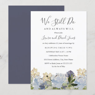 Elegant Blue Floral Garden Hochzeitstag Einladung