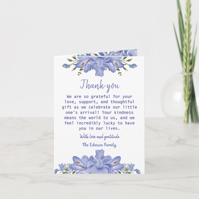 Elegant Blue Floral geklappt Dankeschön Karte (Vorderseite)