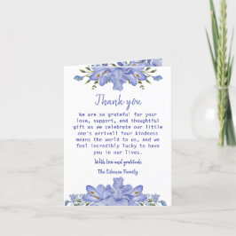 Elegant Blue Floral geklappt Dankeschön Karte