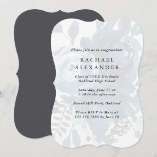Elégant Blue Floral Graduation Party Invitation
