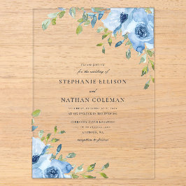 Elegant Blue Floral Greenerity Wedding Acryleinladungen