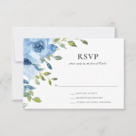 Elegant Blue Floral Greenerity Wedding RSVP Karte