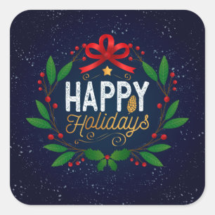 Elegant Blue Floral Happy Holidays   Aufkleber