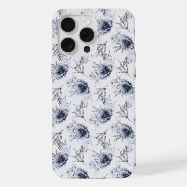 Elegant Blue Floral iPhone 15 Pro Max Hülle (Rückseite)