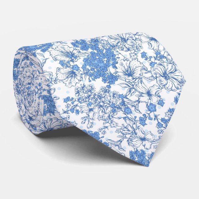 Elegant Blue Floral Krawatte (Gerollt)