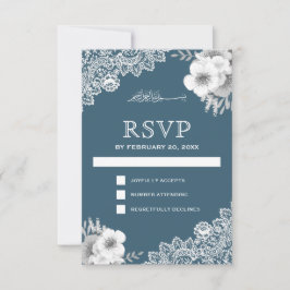 Elegant Blue Floral Lace Islamischer RSVP Karte