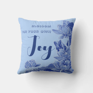 Elegant Blue Floral Lotus Butterfly Positives Zita Kissen
