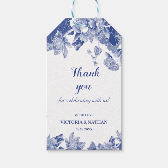 Elegant Blue Floral Lotus Geschenkanhänger (Vorderseite)