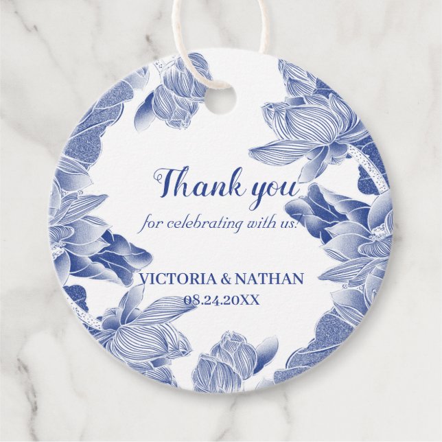 Elegant Blue Floral Lotus Geschenkanhänger (Vorderseite)