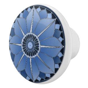 Elegant Blue Floral Lotus Mandala Keramikknauf