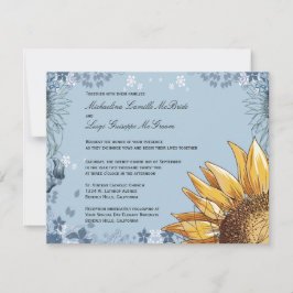 Elégant Blue Floral Mariage formel Invitation