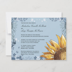 Elégant Blue Floral Mariage formel Invitation