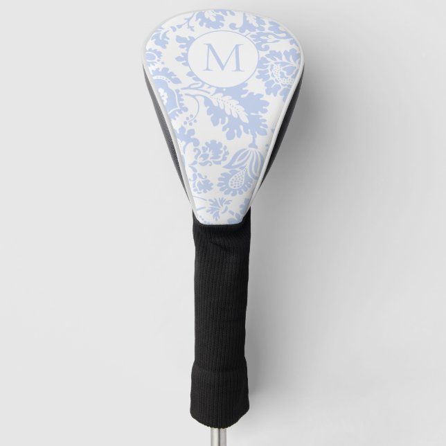 Elegant Blue Floral Monogram Golf Headcover (Vorderseite)