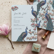 Elegant Blue Floral Peacock Wedding