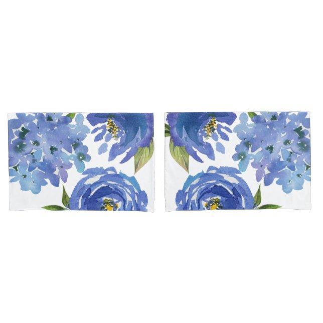 Elegant Blue Floral Peonies and Hydrangea Flowers Kissenbezug (Vorderseite-Set)