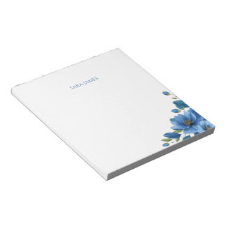 Elegant Blue Floral Personal Stationery Notepad Notizblock