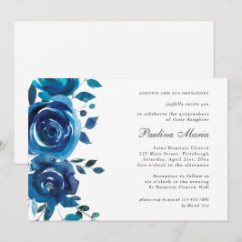 Elegant Blue Floral Quinceañera Invitation Einladung