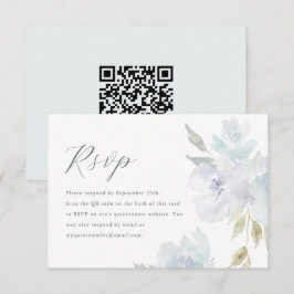 Elegant Blue Floral Quinceanera QR Code UAWG RSVP Karte