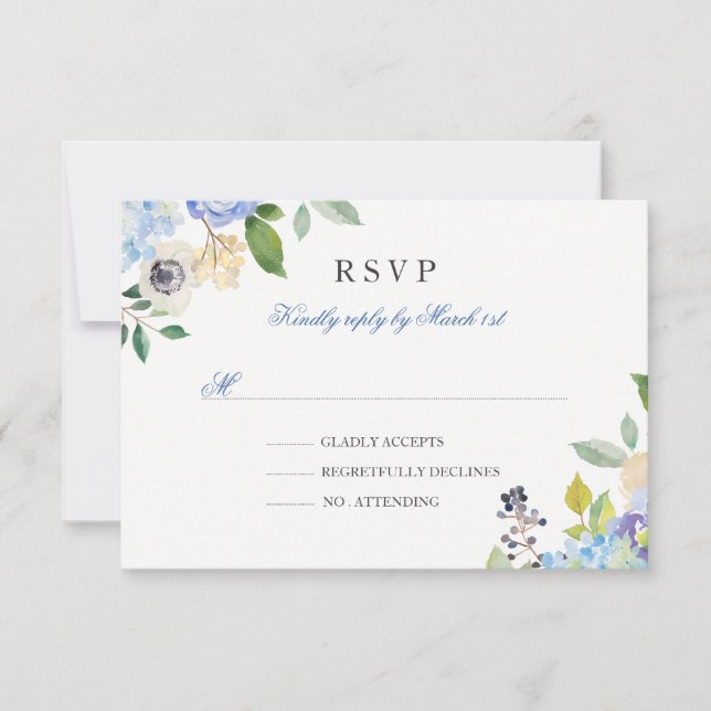 Elegant Blue Floral Quinceanera UAWG RSVP Karte (Vorderseite)