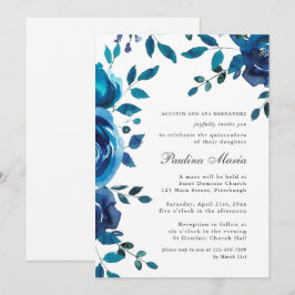 Elegant Blue Floral Quinceñera Einladung