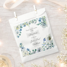 Elegant Blue Floral Religious Cross Baptism Geschenktütchen