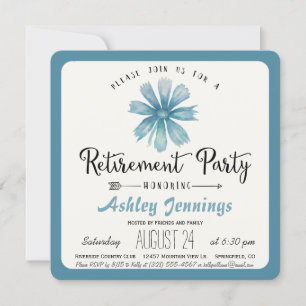 Élégant Blue Floral Retraite Party Invitation