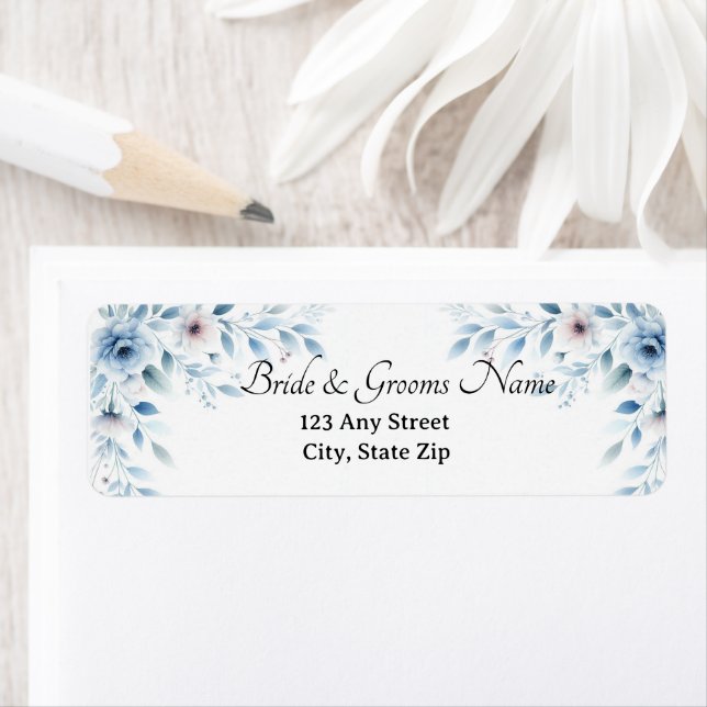 Elegant Blue Floral Return Address Labels (Insitu)