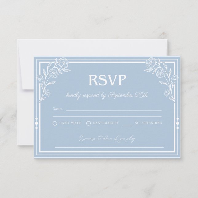 Elegant Blue Floral RSVP Card Mitteilungskarte (Vorderseite)