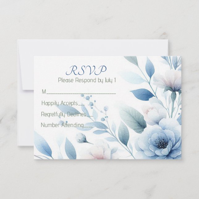 Elegant Blue Floral  RSVP Karte (Vorderseite)