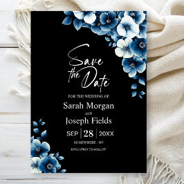 Elegant Blue Floral Save the Date Einladung