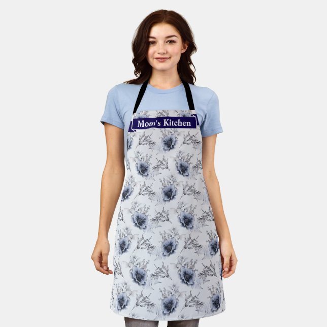 Elegant Blue Floral Schürze (Getragen)