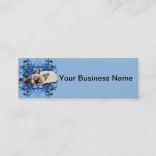 Elegant Blue Floral Siamese Katze Hübsch Feline Mini Visitenkarte