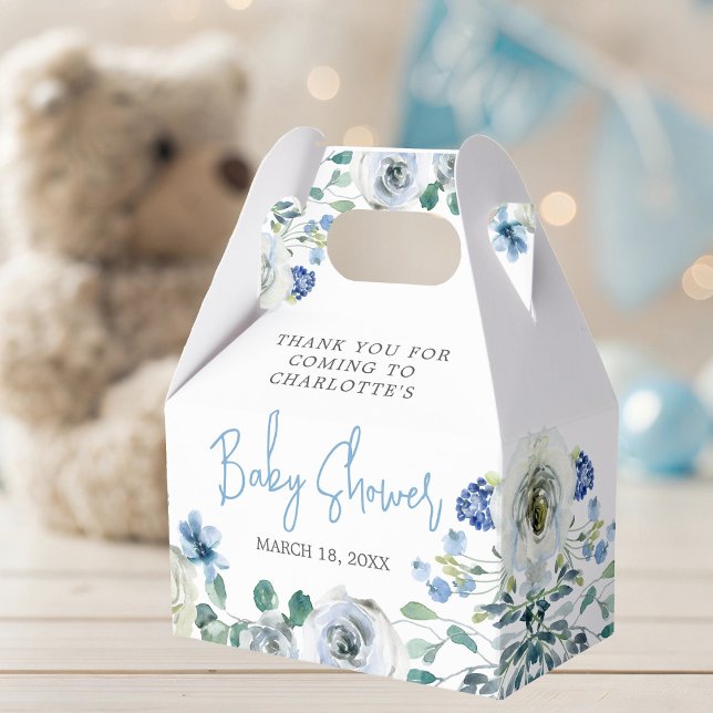 Elegant Blue Floral Spring Baby Boy Shower Geschenkschachtel (Von Creator hochgeladen)