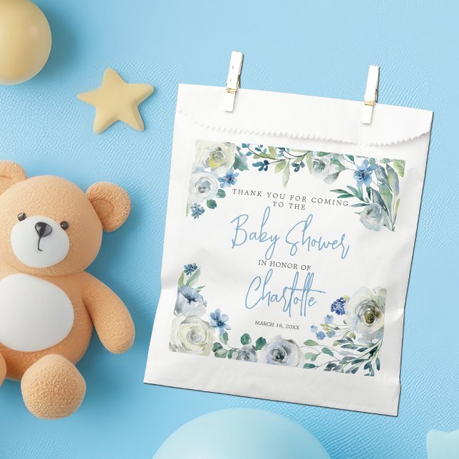 Elegant Blue Floral Spring Boy Baby Shower Geschenktütchen (Von Creator hochgeladen)