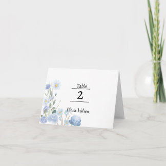 Elegant Blue Floral Table Card Dankeskarte