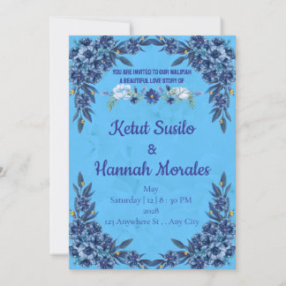 Elegant Blue Floral Walimah Einladung