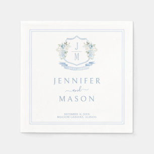 Elegant Blue Floral Wappen Monogram Wedding Serviette