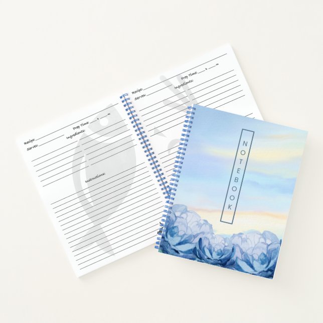 Elegant Blue Floral Watercolor  Notizbuch (Innenseite)