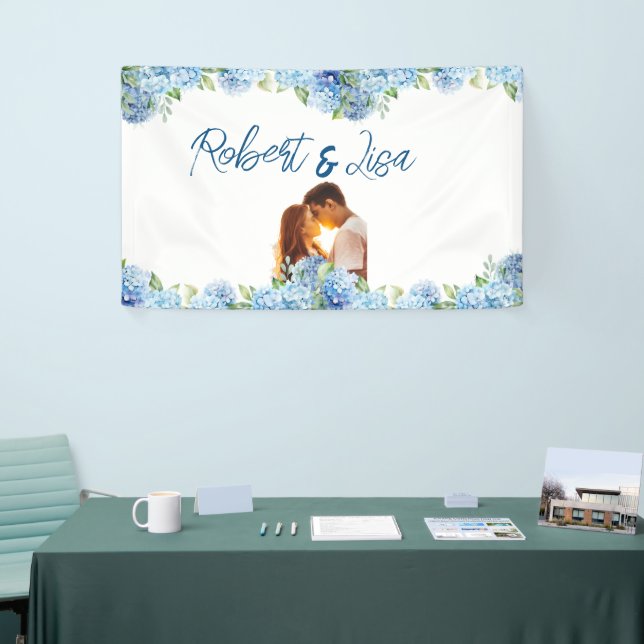 Elegant Blue Floral Wedding  Banner (Messeveranstaltung)
