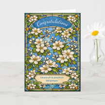 Elegant Blue Floral Wedding Congratulations