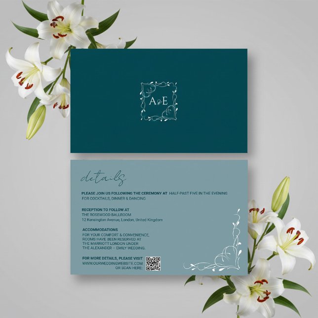 Elegant Blue Floral Wedding Details Card RSVP Karte (Von Creator hochgeladen)