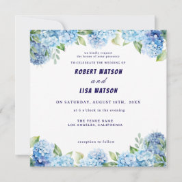 Elegant Blue Floral Wedding Einladung