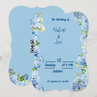 Elegant Blue Floral Wedding Einladung