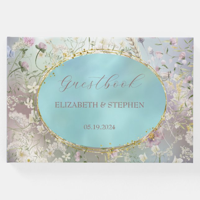 Elegant Blue Floral Wedding Gästebuch (Vorderseite)