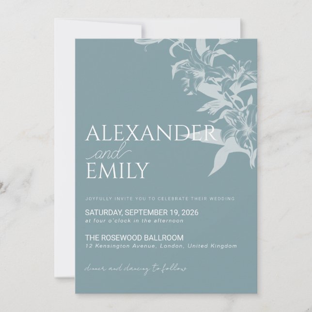 Elegant Blue Floral Wedding Invitation (Devant)